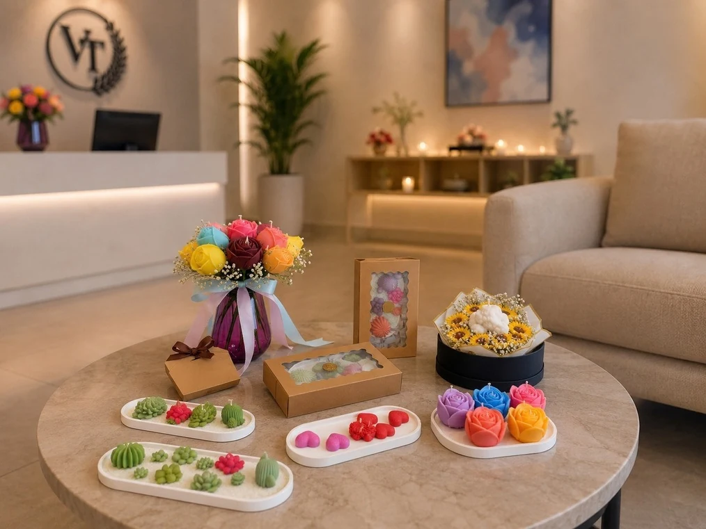 Colección de flores, jardines y velas Veltis en un espacio cálido