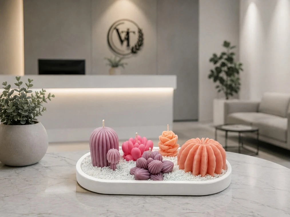 Jardín de cactus y suculentas de cera en tonos pastel